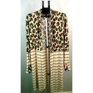 Lovely Melody Striped Leopard Long Cardigan - Women's XL